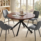 47.2" 5-Piece Round Dining Table Set for 4, Modern Wood Dining Table with 4 Upholstered Chairs, Kitchen & Dining Room Table Set with Metal Base for Apartment, Small Space, Walnut Table+4 Grey Chairs