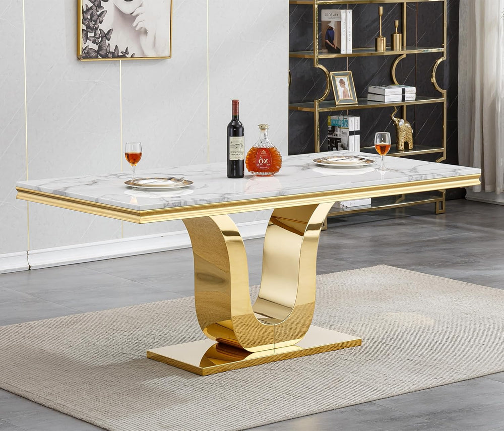 White Marble Dining Table for 6 Modern Luxury Faux Marble Kitchen Table for 6...