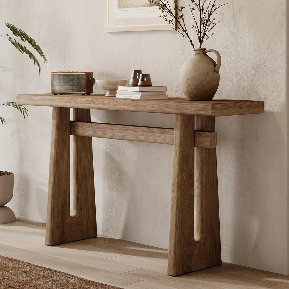 59.25" Long Console Table with Geometric Silhouette, Modern Wooden Hallw...
