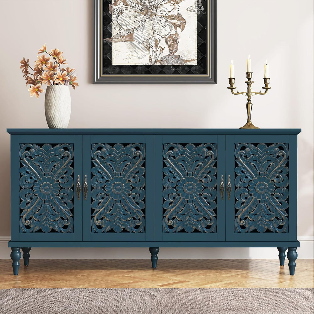 ARTPOWER 61.8" Hollow Carved Accent Cabinet with 4 Doors for Living Room