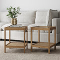 Nathan James Hayes Solid Wood Nightstand, Bedside, End or Side Table in Light Brown Wood Finish & Glass Top with Open Storage Shelf, Set of 2