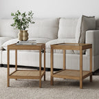 Nathan James Hayes Solid Wood Nightstand, Bedside, End or Side Table in Light Brown Wood Finish & Glass Top with Open Storage Shelf, Set of 2