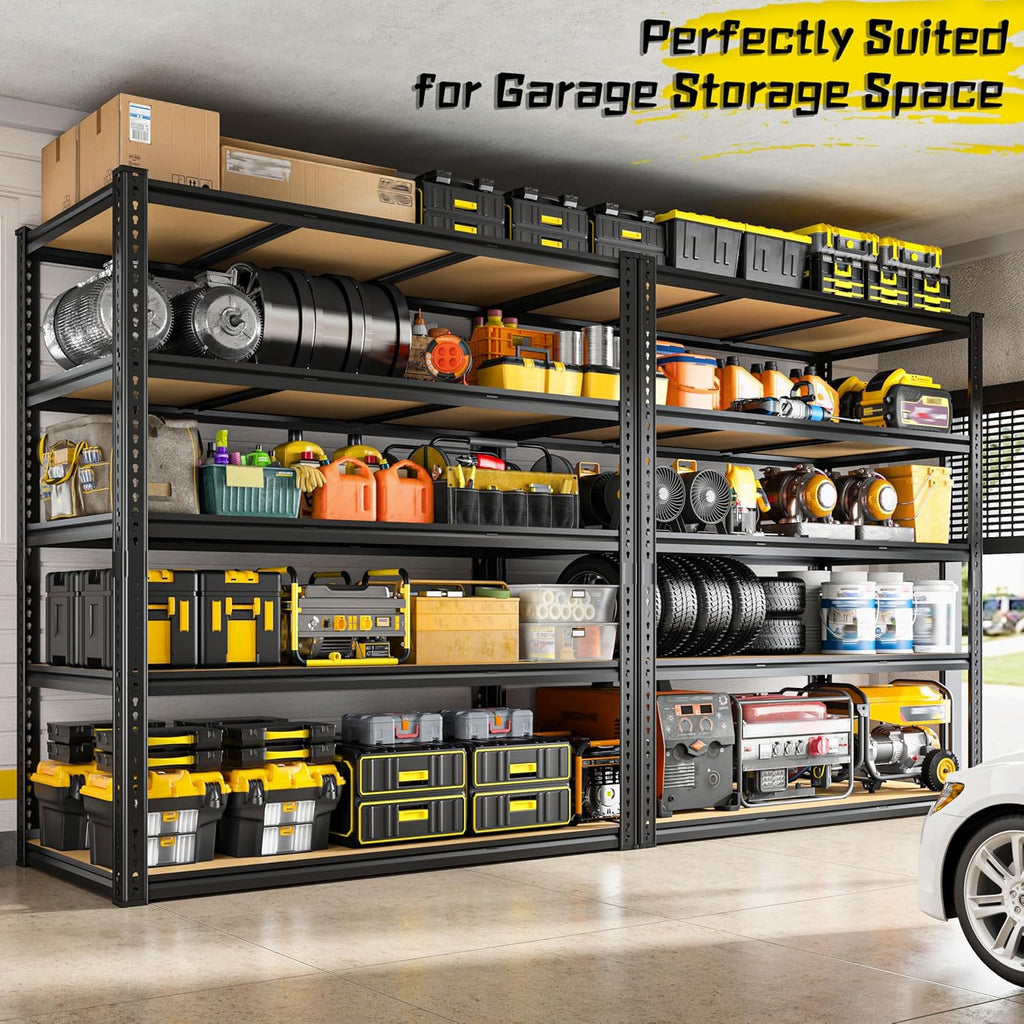 48" W Garage Shelving Heavy Duty 3200LBS Garage Storage Shelving, 5 Tier Adjustable Metal Shelving Unit Utility Rack Shelf for Warehouse, Pantry, Closet, Kitchen 72" H x 48" W x 24" D, Black