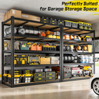 48" W Garage Shelving Heavy Duty 3200LBS Garage Storage Shelving, 5 Tier Adjustable Metal Shelving Unit Utility Rack Shelf for Warehouse, Pantry, Closet, Kitchen 72" H x 48" W x 24" D, Black,2PCS