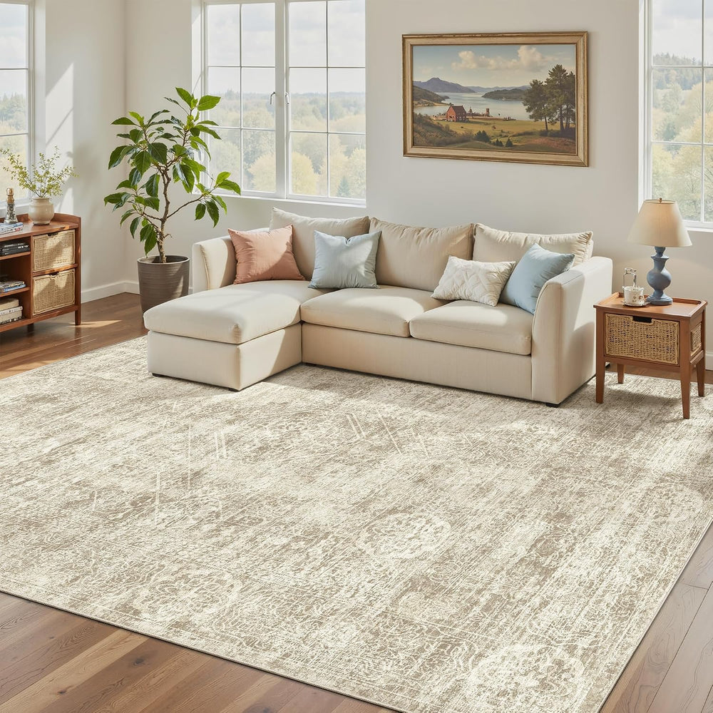 Madane 6x9 Area Rugs for Living Room, Washable Vintage Beige Rug