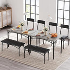 Garvee Dining Table Set for 4, Kitchen Table with Upholstered Bench and 2 Chairs, 4-Piece Wooden Dining Table Set for Apartment, Dining Room, Small Space, Gray