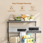 VUSIGN Kitchen Bakers Rack with Power Outlet, 4 Tiers Microwave Stand with Storage, 23.6 Inch Coffee Bar Station with 6 S Hooks, Adjustable Shelf Rack for Pots/Pans/Spices, Gray