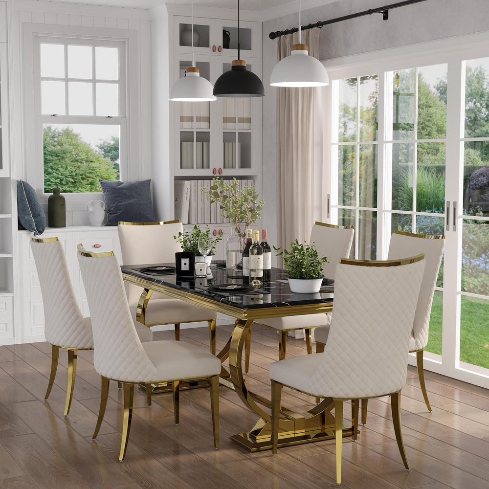 7 Piece Dining Room Table Set for 6, Kitchen and Dining Room Table Set with 7...