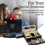 Mens Valet Box Organizer, Large Leather Valet Tray for Men, Mens Valet Tray Organizer with Charging Station, Mens Jewelry Box Organizer for EDC Valet Mens Accessories, Nightstand Bedside Dresser Top