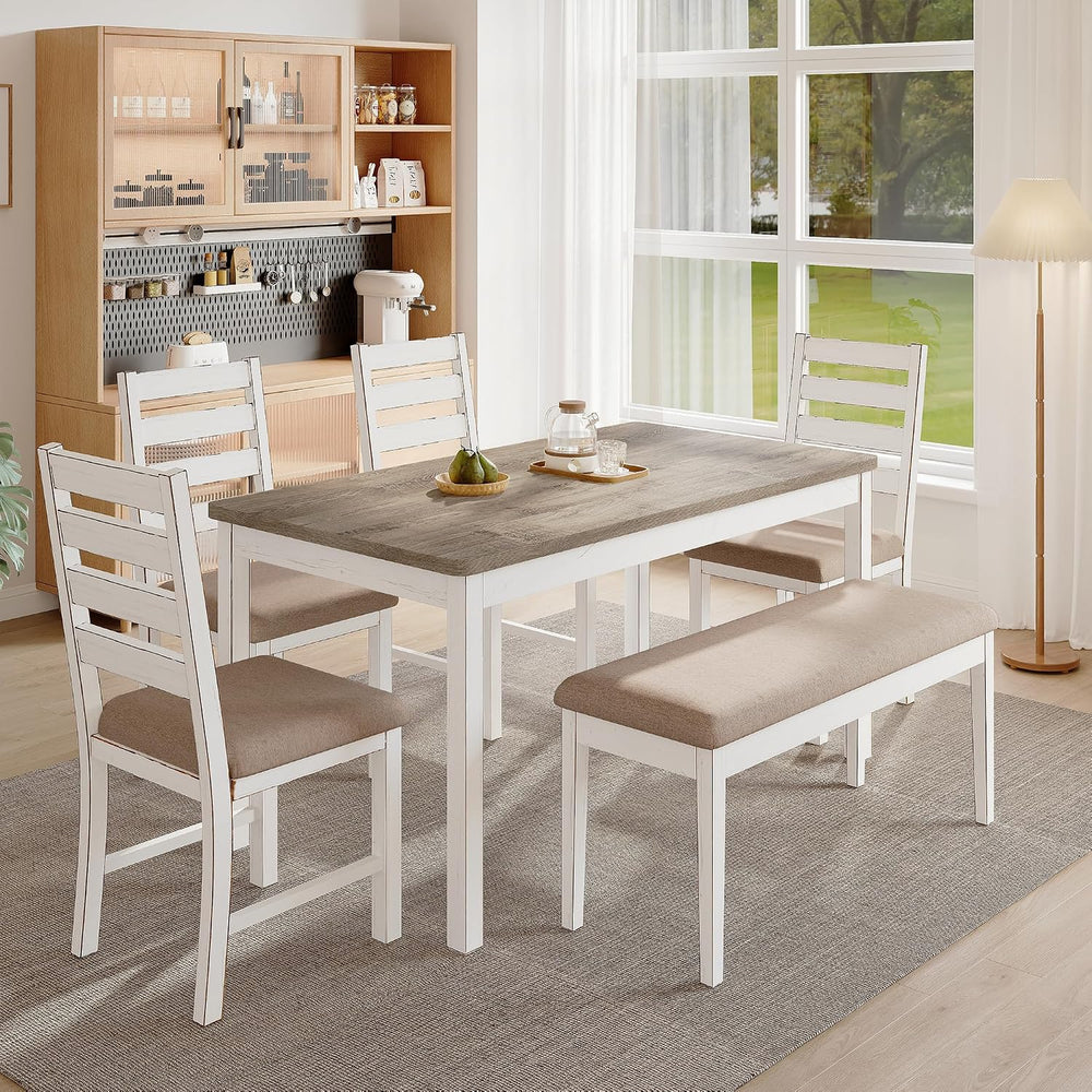 59" Dining Table Set Farmhouse Rectangular White Kitchen Room Table &amp...