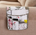 Brilliant Sunshine Rose and Toile Patchwork Couch Armrest 5 Pockets Organizer, Slip Resistant Armchair Caddy, Washable Remote Controls Holder, Storage for Magazine, Tablet, Phone, 35×13", Rose Grey