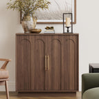 FORTUNETEC 31.5" Sideboard Buffet Cabinet with Storage, Walnut, 3pcs | Wood Modular Media Console, Mid Century Modern Credenza with Arched Doors for Living Room Kitchen Dining Room Entryway