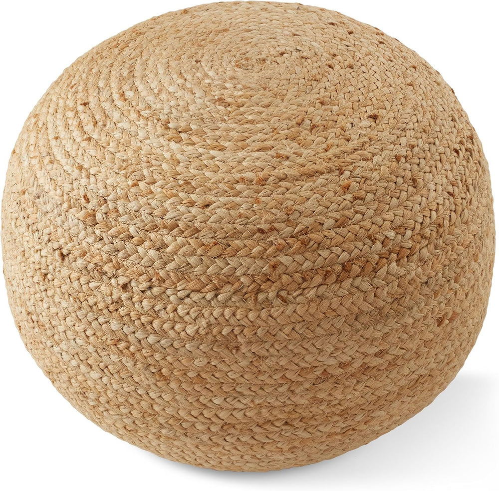 Casafield Hand-Braided Jute Pouf Ottoman Footrest, 19" W x 19" D x ...