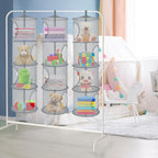 Libeder Mesh Hanging Storage Space Saver Bags Organizer,Foldable Storage Organizer 4 Compartments Toy Storage Basket for Kids Room Bathroom 3 Sets Grey