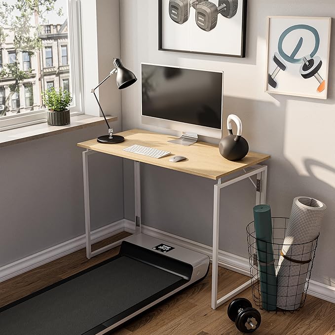 Folding Desk 40 Inch - Small Foldable Desk for Small Space Minimalist, Space Saving Collapsible Compact Desk Portable Table for Craft, Writing, Study and Work (No Assembly Required)