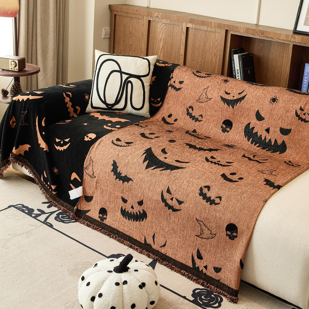 EVENHUG Halloween Sofa Cover Soft Washable Reversible Couch Cover Halloween H...