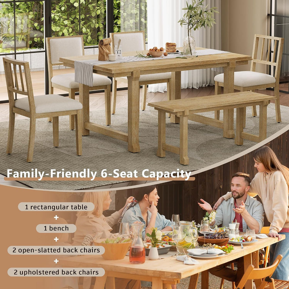 LUMISOL 6-Piece Dining Table Set for 6, Farmhouse Kitchen Table Set with 4 Up...