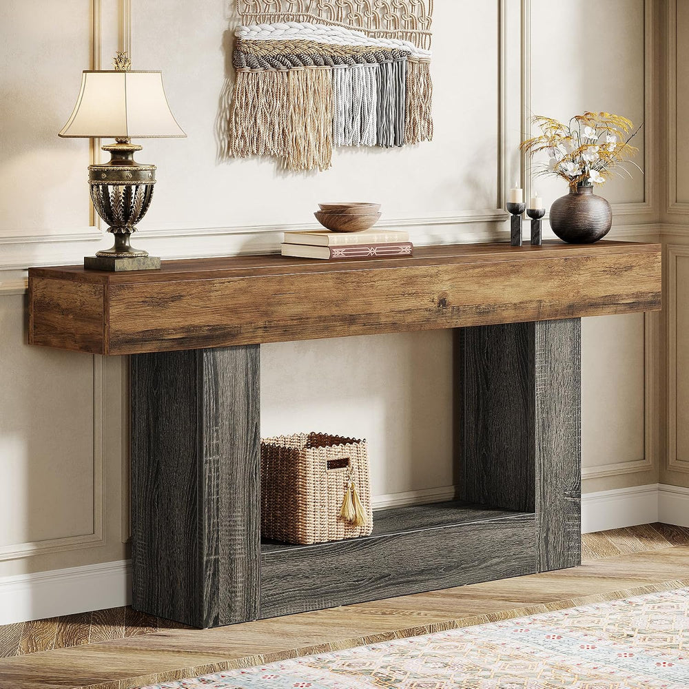 Tribesigns 63" Console Table, 2-Tier Entryway Table with U-Shaped Base |...
