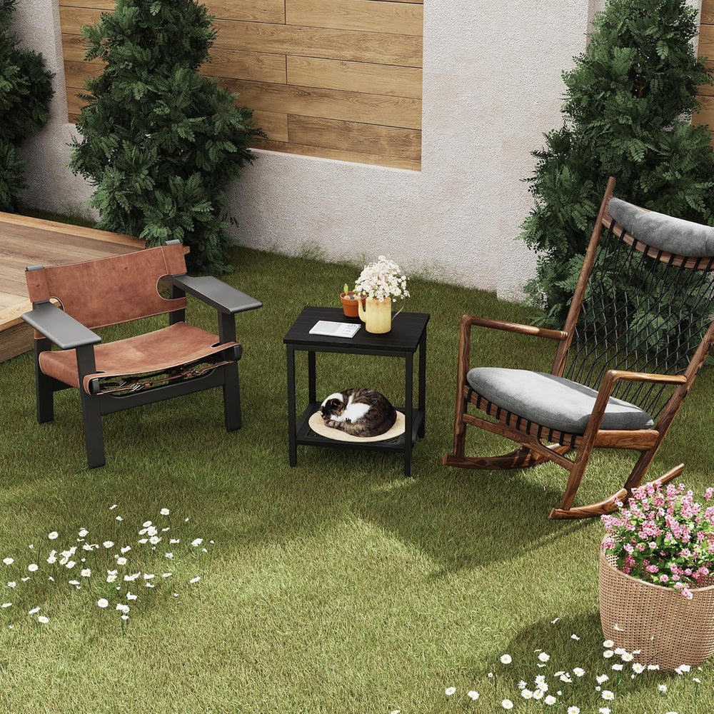 Outdoor Side Table with Storage 2-Tier Patio End Tables Black | Outdoor Accen...