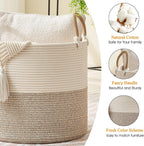 KAKAMAY Large Blanket Basket (18"x18"x16"), Woven Baby Laundry Hamper for Storage, Cotton Rope Basket for Nursery, Laundry, Living Room, Pillows, Baby Toy Chest with Handles (Black Stripes)