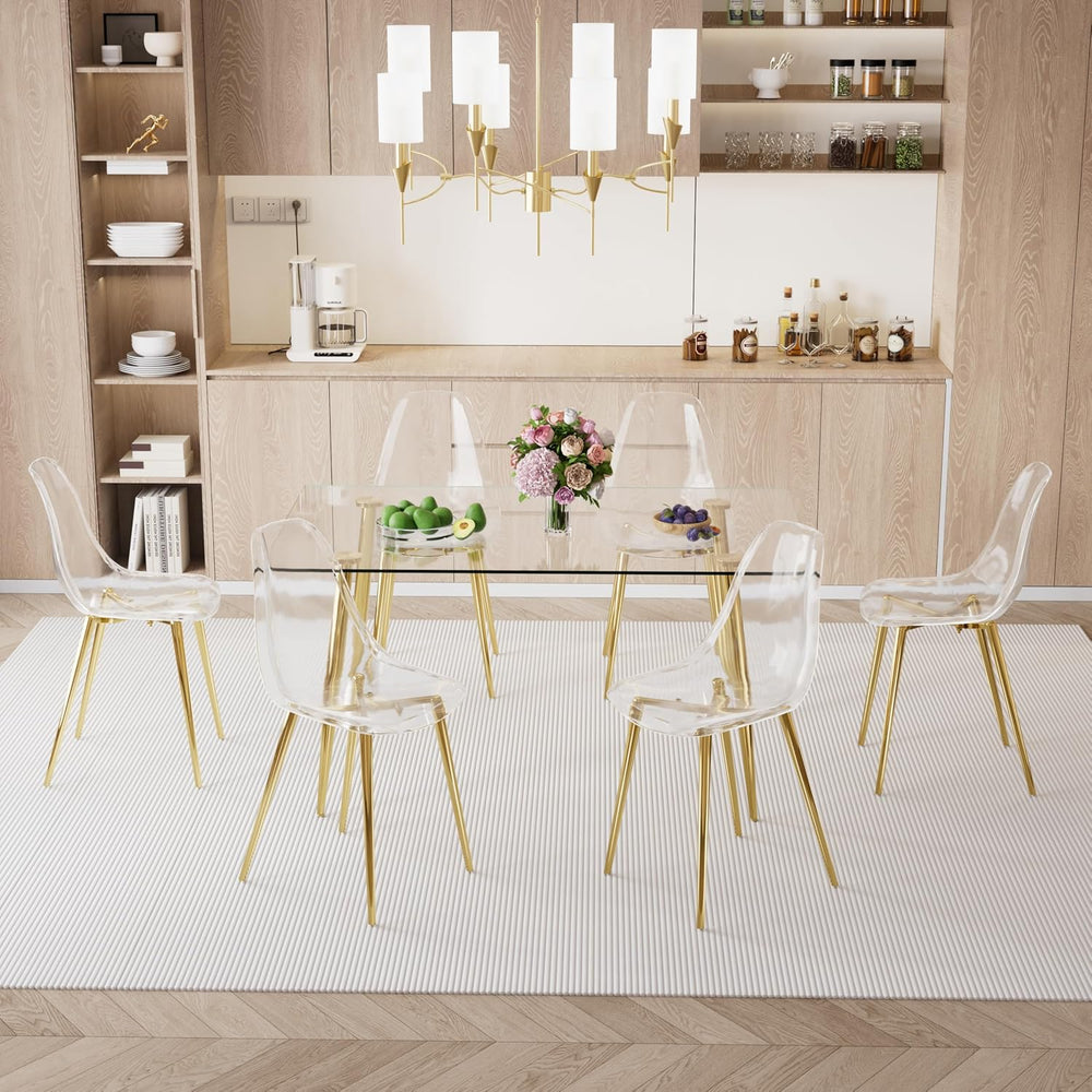 Baysitone 51 inch Glass Dining Table Set for 6, Dining Table & Chair Sets...