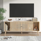 Mid Century Modern TV Stand for Televisions up to 70 Inches, with Sliding Doors and Storage, Television Stands, TV Consoles, Media Consoles for Living Room, 63 Inch (Natural)