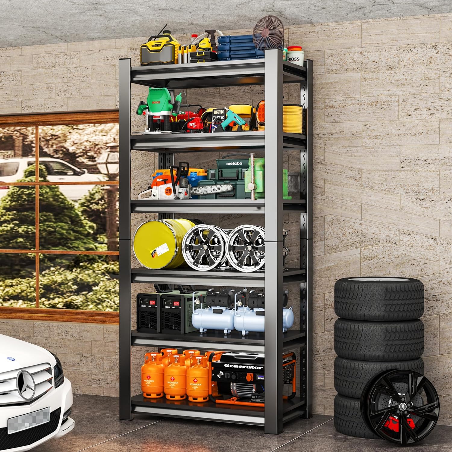 Storage Shelves, Garage Metal Shelving Unit 35"W x 18"D x 82"H, 6-Tier Adjustable, Double-Layer Column with Reinforced Ribs, Heavy-Duty, Capable of Bearing 3600 lbs for Garage, Warehouse, Kitchen