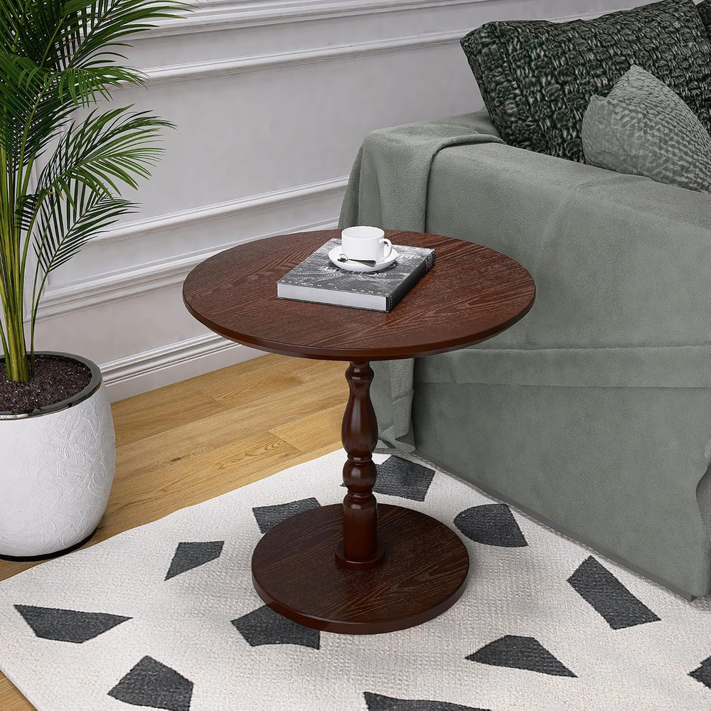 Round Side Table with Pedestal Base, 23.22" Wooden End Table, Coffee Tab...