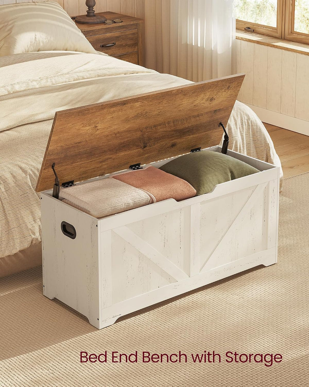 VASAGLE Storage Chest, Storage Bench with 2 Safety Hinges, Farmhouse Style, 1...
