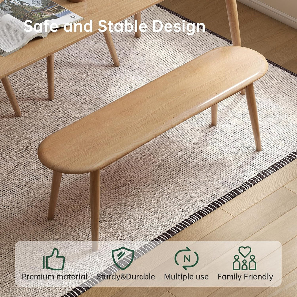47'' 100% Solid Oak Wood Dining Bench,Rounded Corner Baguette Shape C...