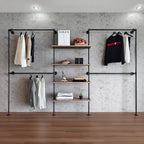 Industrial Pipe Clothing Rack, Wall Mounted Garment Hanging Rack with Shelves, 14.6x122.8x82.7 Inches, Model Y05