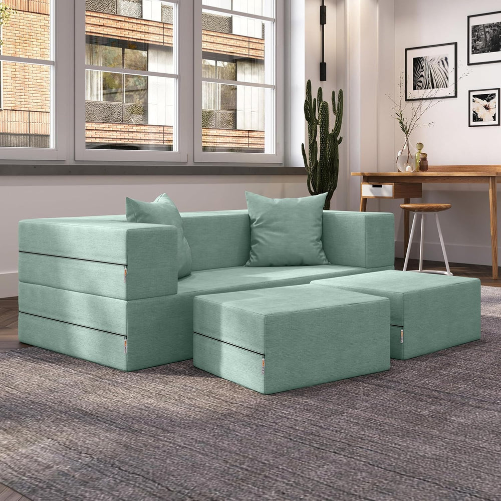 Jaxx Zipline Convertible Sleeper Loveseat & Ottomans, Textured Microvelve...
