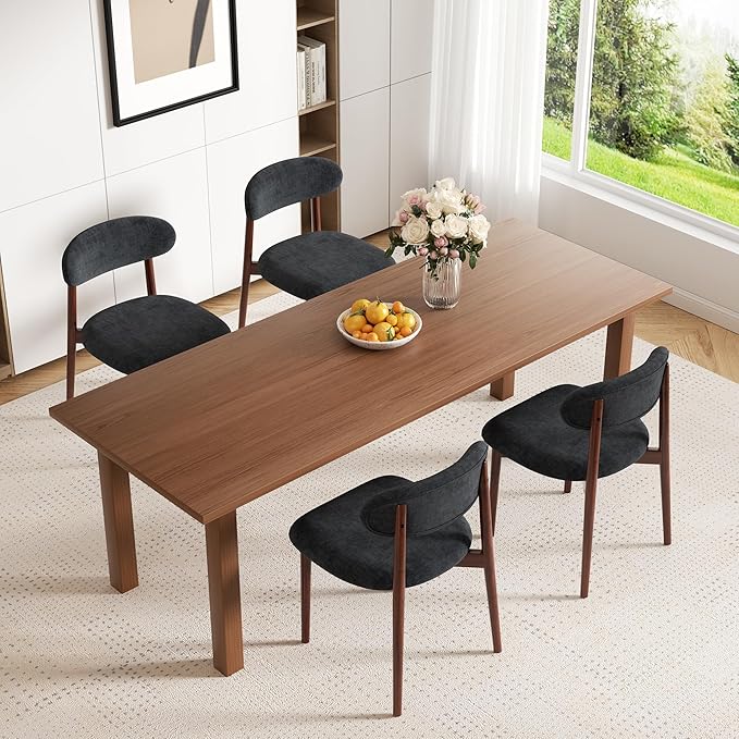 Wooden Dining Chair Set of 2, Modern Dining Chairs with with Curved Back, Fabric Upholstered Kitchen Dining Room Chairs with Adjustable Legs for Farmhouse Dining Living Room,Dark Grey