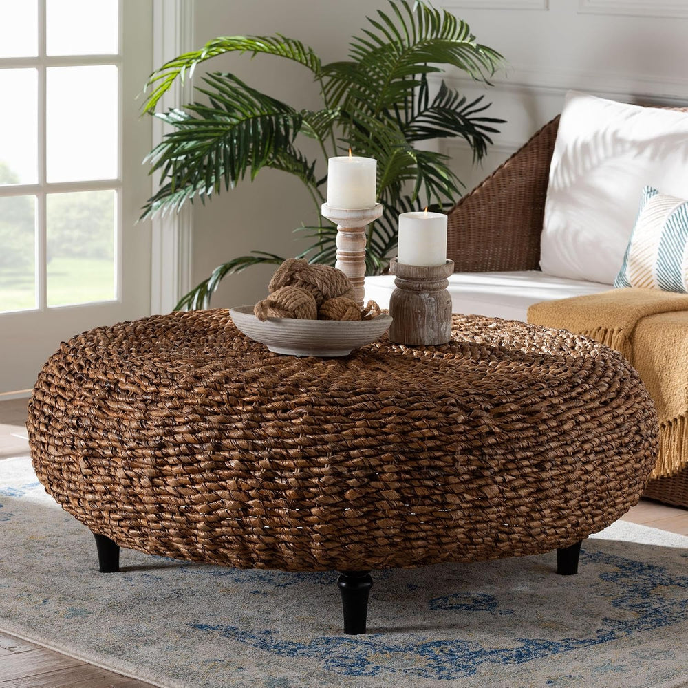 bali & pari Riau Handwoven Seagrass Coffee Table with Wooden Legs – Natur...