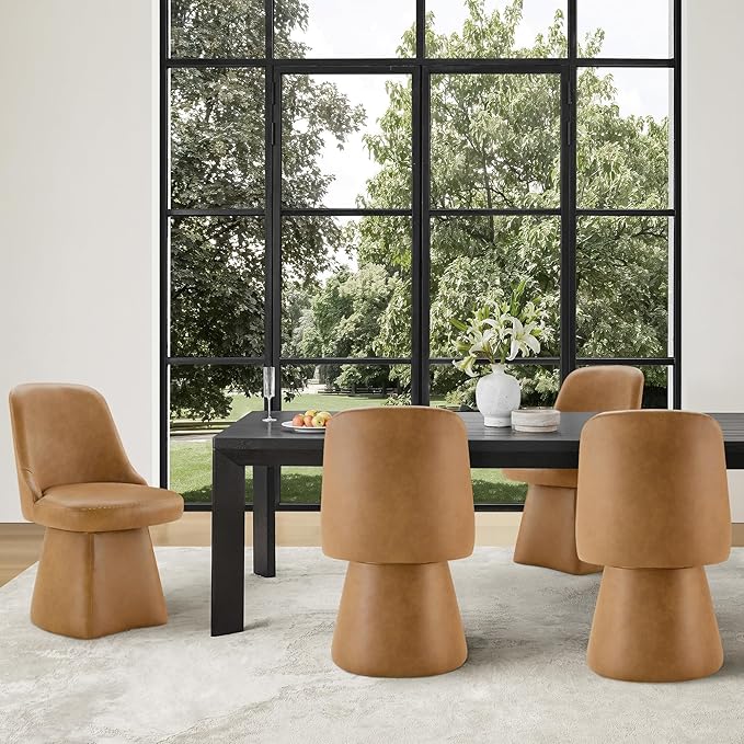 Swivel Dining Chairs Set of 1, Upholstered Mid Century Modern Deskchair with High Back, Faux Leather Kitchen Chairs for Dining Room, Bedroom, Dressing Room, Brown
