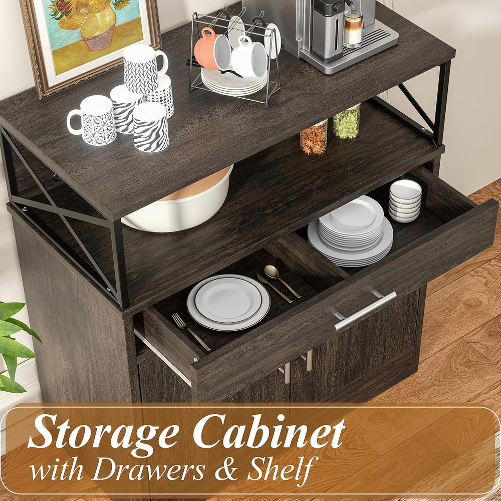 Shintenchi Kitchen Storage Cabinet with Adjustable Shelves and Drawers, Moder...