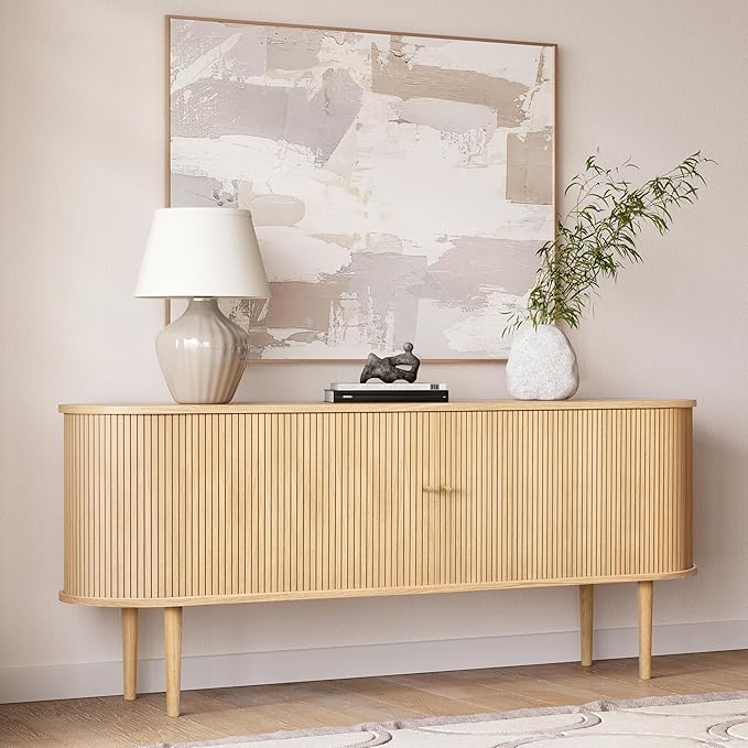 WERMO 71’’ Sideboard Storage Cabinet with Doors and Shelves - Wood Credenza for Living Room, Bedroom, Entryway and Home Office Cabinet. Kitchen Buffet, Modern Media Console Table with Storage (Oak)