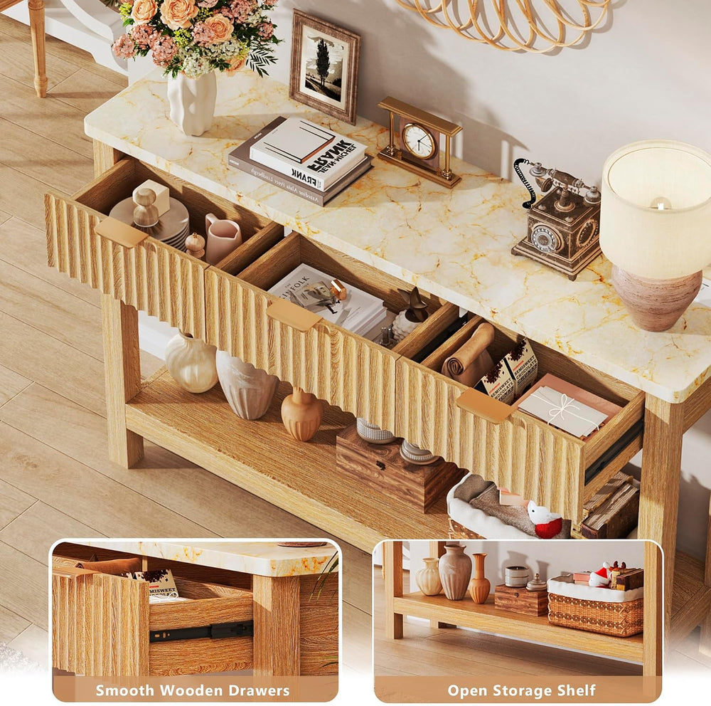 HUAHUU 47.2" Fluted Console Table with 3 Drawers, Long Sofa Table with S...