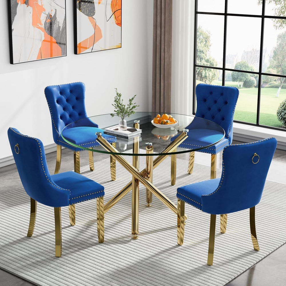 Round Glass Dining Table Set for 4, Small Kitchen Table Set for 4, 47" C...