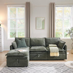 88.98" Sectional Couches for Living Room, Cloud Couch Sectional with Large Storage, L-Shape Modular Sectional Sofa with Ottoman, 4 Seater Chenille Sofa with Pillow for Apartment, Bedroom, Green