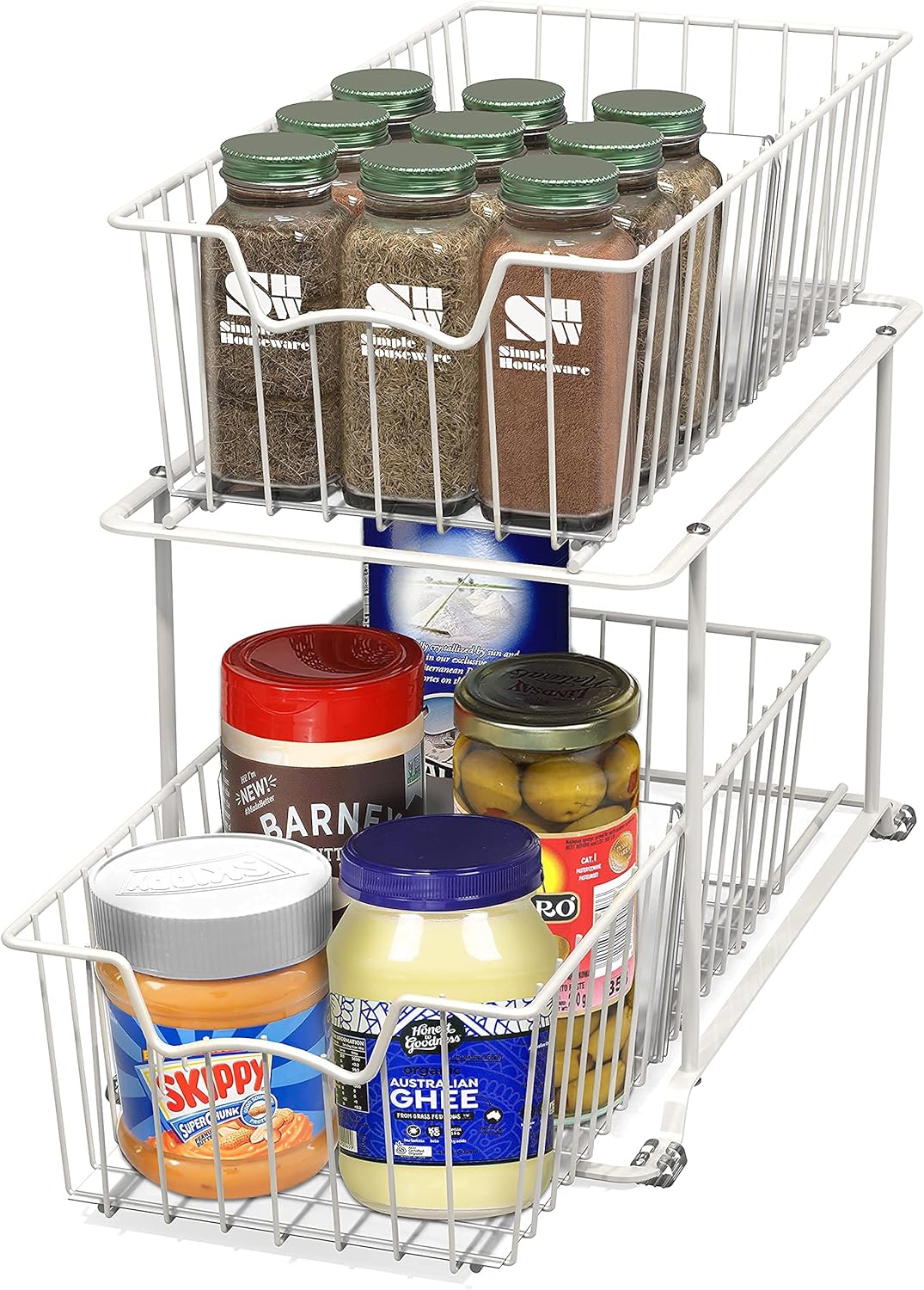 Simple Houseware 2 Tier Cabinet Wire Basket Drawer Organizer, White