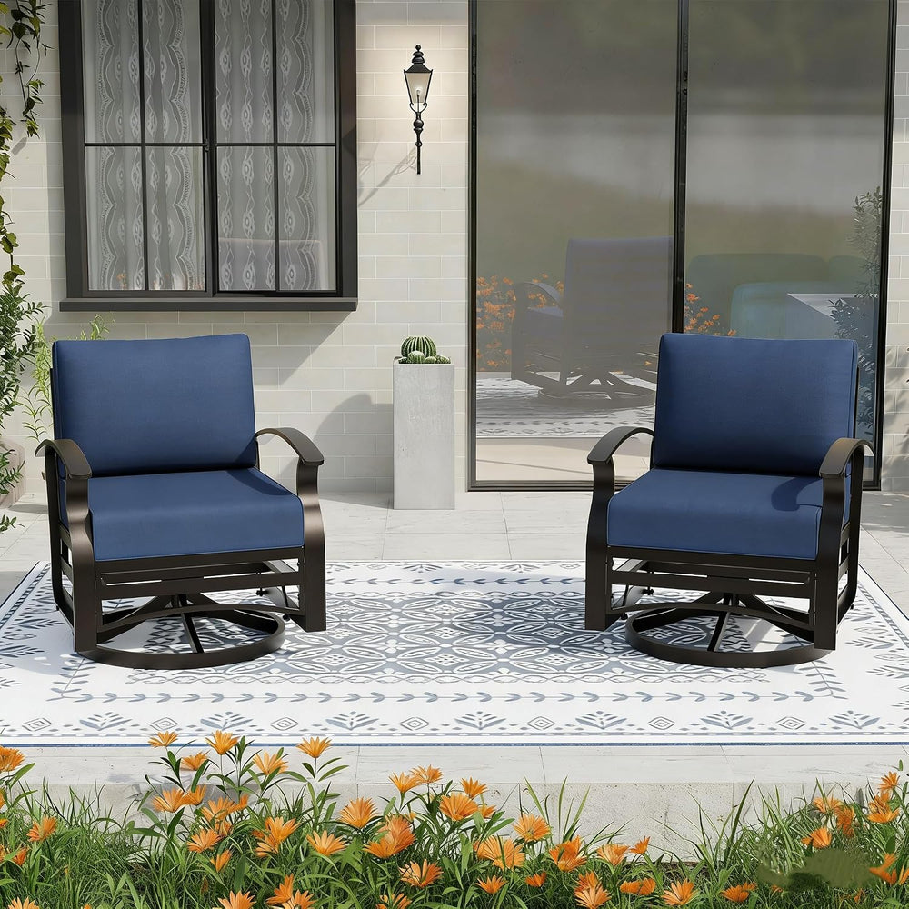 Gotland 2 Piece Patio Set, Metal Outdoor Swivel Chairs Set of 2 with 5.1’’ Hi...