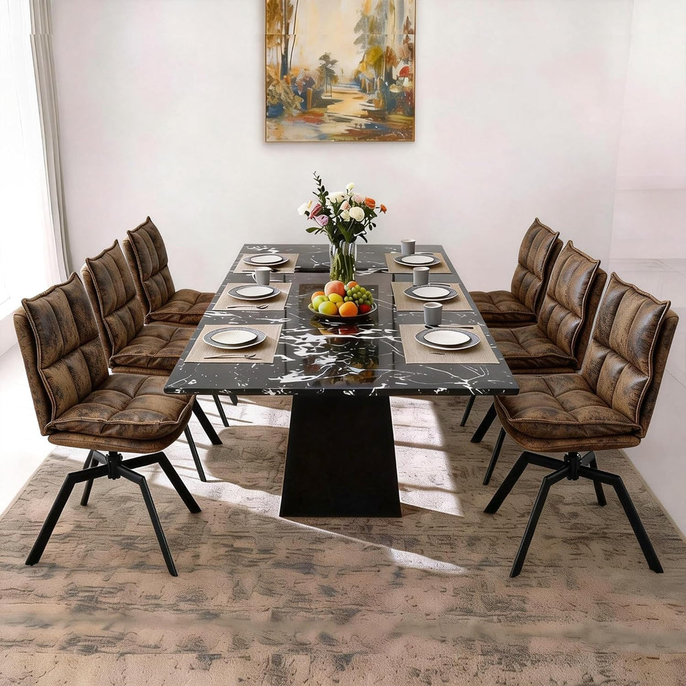 Swivel Dining Chairs Set 4,Mid-Century Modern PU Upholstered with 360°AUTO Sw...