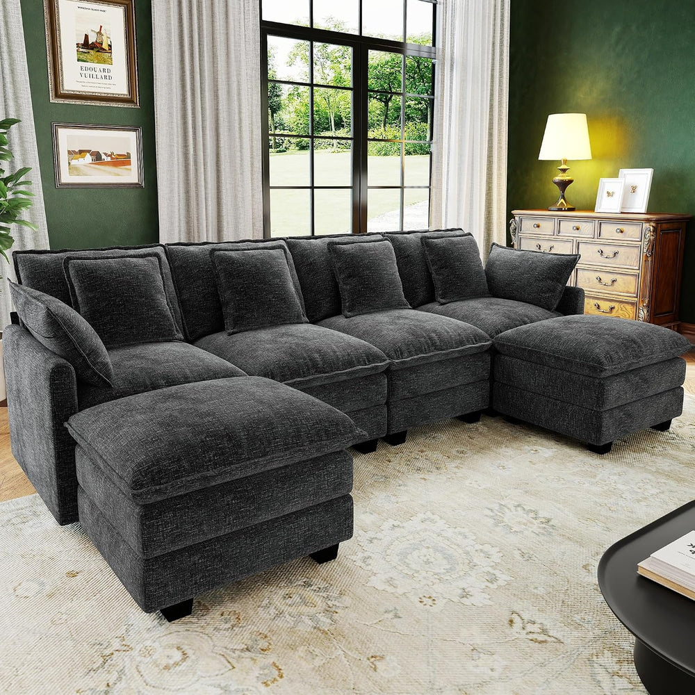 107" Cloud Couch Sectional Modular Sofa, Deep Seat Couches with Ottoman ...