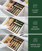 ROYAL CRAFT WOOD Luxury Bamboo Kitchen Drawer Organizer - Silverware Organizer - Utensil Holder and Cutlery Tray with Grooved Drawer Dividers for Flatware and Kitchen Utensils (7 Slot)