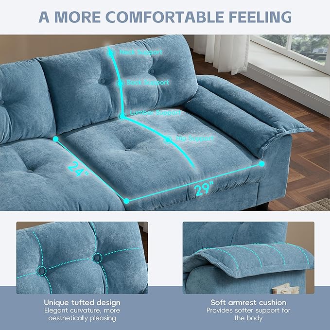 Ball & Cast Modular L Shaped Sectional Sofa with Movable Storage Ottoman and Dual-Port Charging,4 Seater Comfy Cloud Couch W/Side Storage Pockets & Cup Holder,for Living Room,Apartment,Light Blue,104"