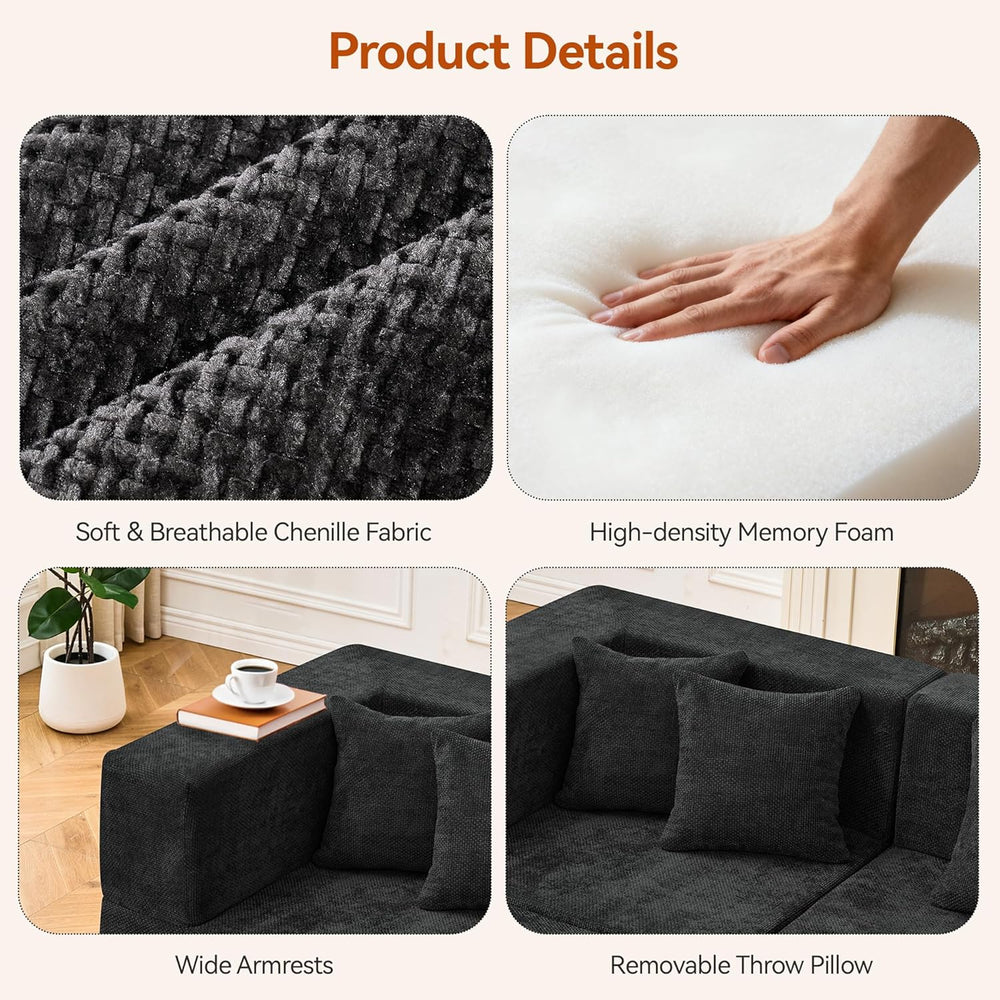 MONVANE 103'' Modular Sectional Sofa, Comfy Chenille Cloud Couch with...
