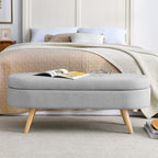 Ottoman Oval Storage Bench with Rubber Wood Legs,Linen Fabric Storage Footstool,for Bedroom, Entryway, Living Room, Grey(43.5"x16"x16")