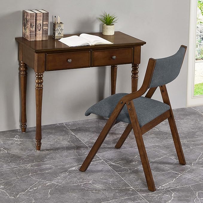 Ball & Cast Upholstered Folding Dining Chairs Set of 2, Foldable Wooden Chair 2-Pack, Portable Office Meeting-Chair for Kitchen Outdoor Activity, Easy Carry & Storage, Cherry+Cream
