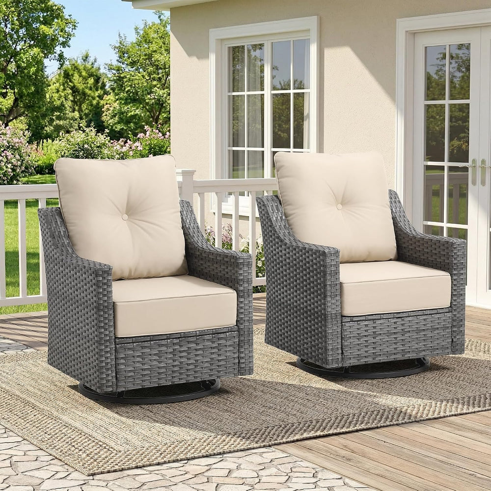 2 Piece Patio Furniture Set, Outdoor Swivel Rocker Chairs Set of 2, Grey Wick...